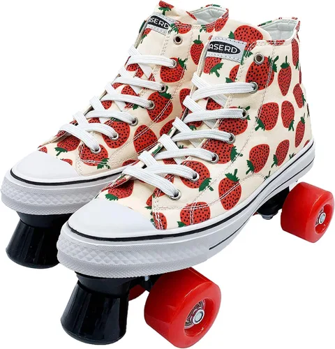 Miniatura 10 de Women's Roller Skates - Ladies Canvas Roller Skates for Women Fruit Pattern Theme Design - Four Wheel High Top Sneaker Style (Grape, 9.5#)