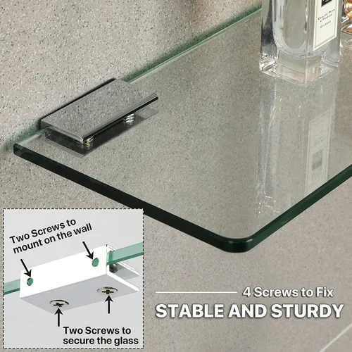 Miniatura 4 de SAYAYO Estantes de vidrio flotante para baño, estante de vidrio templado para pared de 15 x 5 pulgadas, 1 unidad, transparente Transparente-1 unidad