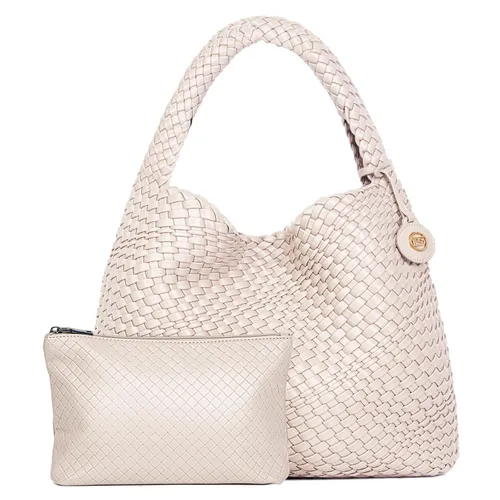 PS PETITE SIMONE Bolso de mano tejido para mujer, bolso grande tejido de cuero, bolso trenzado, bolso tejido color avellana, A-Cremy blanco