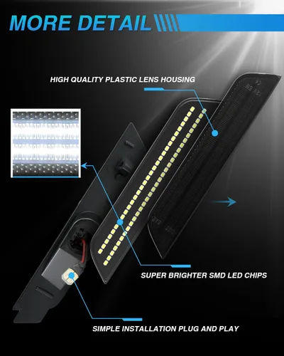 Miniatura 5 de Luz LED de marcador lateral para Chevy Camaro 2010 2011 2012 2013 2014 2015 parachoques delantero trasero parachoques blanco lámparas ahumadas Lente