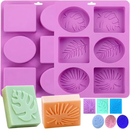 Paquete de 2 moldes de silicona para jabón, diseños de hojas tropicales y estilo hawaiano para hacer jabón hecho a mano, moldes de silicona Jabón de