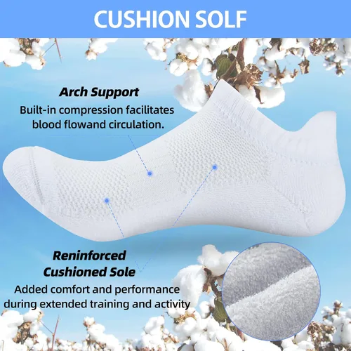 Miniatura 2 de ATBITER Womens Ankle Socks 6 Pairs Cushioned Running Athletic No Show Socks With Tab