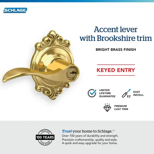 Miniatura 5 de SCHLAGE - Manija Accent con cerradura que se abre con llave y una moldura Brookshire en latón brillante Bright Brass
