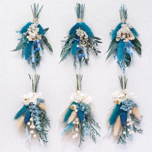 Miniatura 14 de Mini ramo de flores secas (paquete de 6), ramo de flores secas para centros de mesa de boda bohemia, hierba de pampas seca. (Blush)
