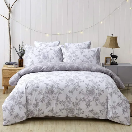 Miniatura 15 de FADFAY Juego de sábanas bajeras de tamaño individual color gris con estampado floral blanco con bolsillo profundo, súper suaves, de fácil cuidado