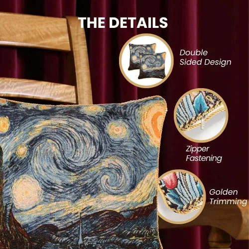 Miniatura 3 de Signare Van Gogh Artist Tapestry - Funda de almohada cuadrada de doble cara de 18 x 18 pulgadas (sin relleno) en diseño de noche estrellada