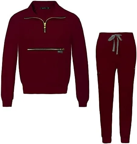 niaahinn Conjunto de ropa quirúrgica para mujer, camiseta de manga larga y pantalones quirúrgicos, uniformes de trabajo de color sólido con bolsillos