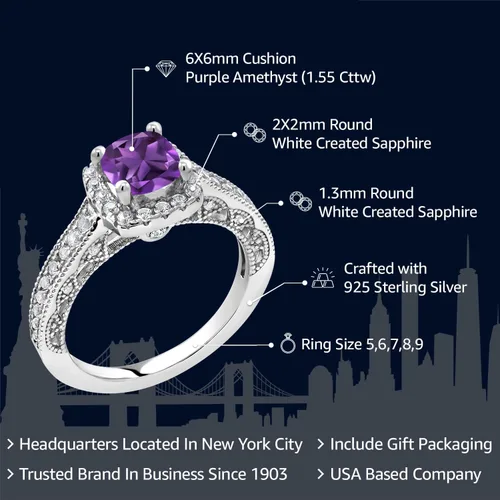 Miniatura 95 de Gem Stone King Anillo de compromiso de plata de ley 925 de 0.236 in con piedra natal y zafiro blanco creado con acento Anillo de compromiso