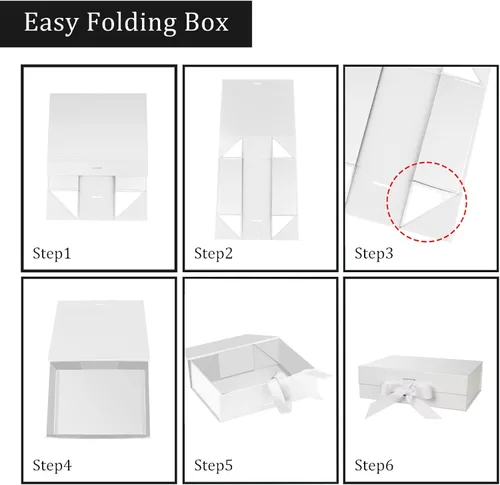 Miniatura 3 de DaiJoob Caja de regalo con tapa para regalos de 10.5 x 7.5 x 3.1 pulgadas con cinta y cierre magnético (paquete de 5) (blanco)