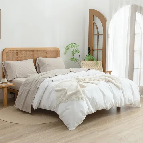 Miniatura 2 de BESTOUCH Juego de sábanas 100% algodón lavado, tacto súper suave, cómodo, elegante, ligero, juego de ropa de cama de 4 piezas, lino sólido, gris