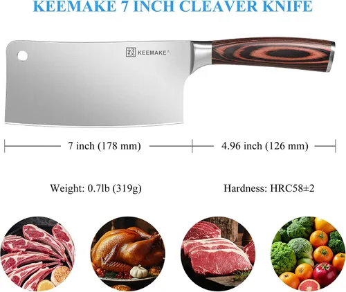 Miniatura 3 de Cuchillo KEEMAKE de 7 pulgadas, cuchillo para carne de servicio pesado con acero alemán de alto carbono inoxidable 1.4116, cuchillo de verduras