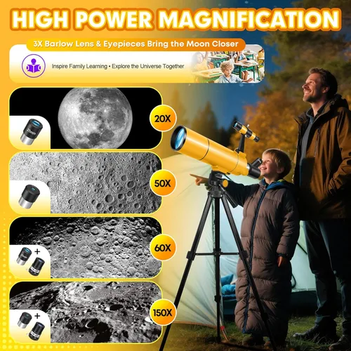 Miniatura 3 de MEEZAA Telescopio para adultos y niños, apertura de 80 mm, telescopio refractor portátil de 500 mm para principiantes de astronomía, telescopios