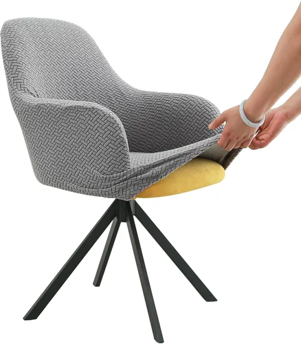 Miniatura 15 de Iauddy Funda de Silla Giratoria de Acento para Comedor para Oficina, Funda Elástica para Silla de Escritorio de Oficina de Respaldo Medio Protector