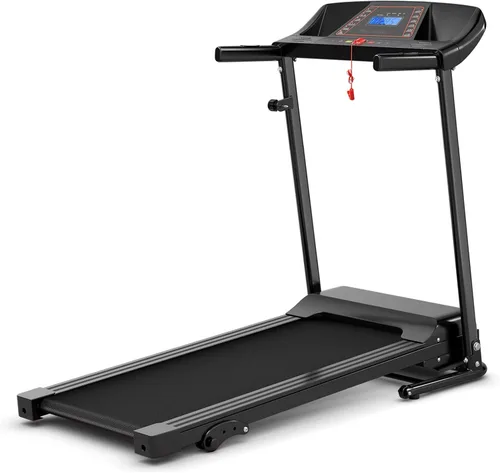 Goplus Caminadora eléctrica plegable, inclinación ajustable y diseño de bajo ruido, con pantalla LCD y sensor de frecuencia cardíaca, máquina de