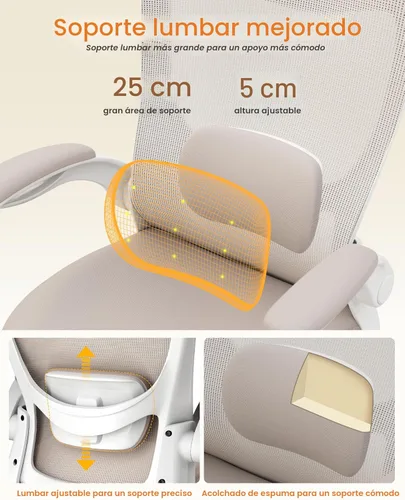 Miniatura 4 de MUXX.STIL Silla de oficina, silla de escritorio ergonómica con soporte lumbar ajustable y reposabrazos abatibles, silla de computadora de malla Caqui