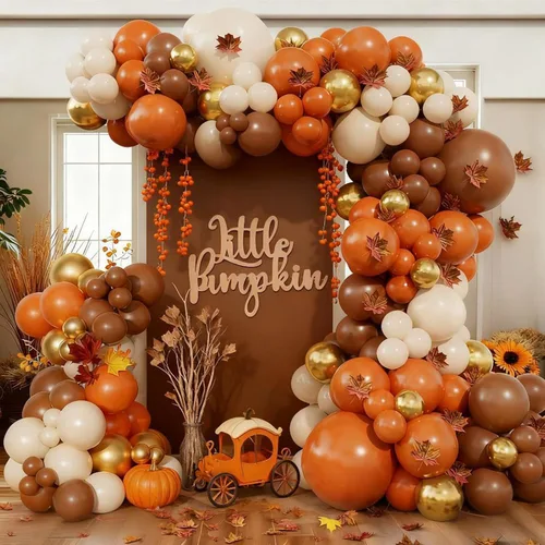 Kit de guirnalda de arco de globos de otoño, globos de látex mate de terracota naranja quemado, arena, blanco, dorado, marrón, terracota, de