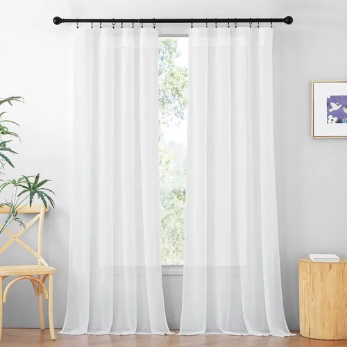 Miniatura 56 de RYB HOME - Cortinas de lino natural de 36 pulgadas de largo, juego de 2 paneles - Cortinas tejidas de lino suaves y transpirables, cortinas ligeras