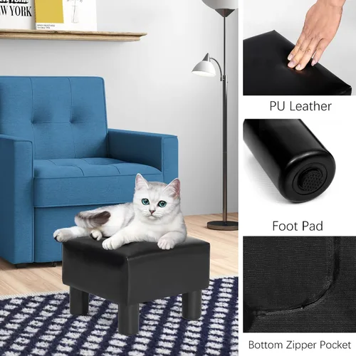 Miniatura 4 de Joveco Taburete pequeño otomano, reposapiés cuadrado de piel sintética con patas antideslizantes, reposapiés para sofá, asiento adicional para sala