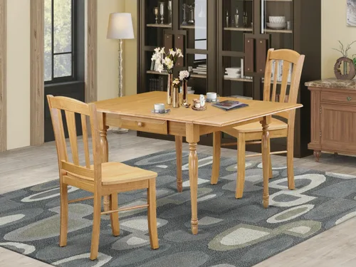 Miniatura 4 de East West Furniture MZDL3-OAK-W - Juego de mesa de cocina de 3 piezas para espacios pequeños que contiene una mesa de comedor rectangular con gotas
