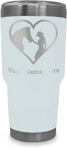 Miniatura 8 de LaserGram Vaso aislado al vacío de 20 onzas, corazón de vaquera de caballo, grabado personalizado incluido (negro)