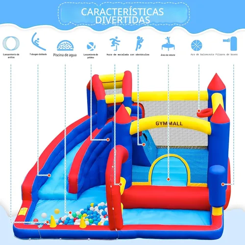 Miniatura 8 de Casa de Rebote Inflable Casa de Saltos Inflable para Niños de 3 a 12 años para Interior y Exterior, Casa de Rebote de Agua 9 en 1 con Tobogán