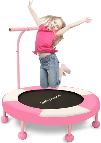 SkyBound Trampolín interior de 36 pulgadas para niños – Trampolín interior para niños con mango – Trampolín para niños pequeños con tubo de acero