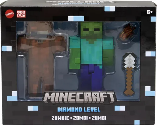 Miniatura 6 de Mattel Minecraft Diamond Level Zombie Figura de acción con 4 accesorios, escala de coleccionista de 5.5 pulgadas y diseño pixelado