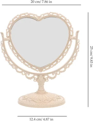 Miniatura 2 de Lurrose - Espejo de tocador con forma de corazón, espejo de maquillaje de doble cara con espejo de mesa de 360 grados con soporte para baño