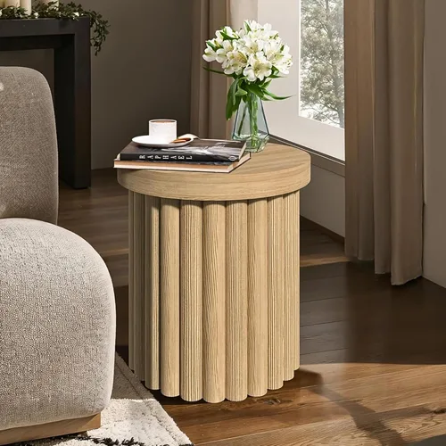 Miniatura 5 de LuxenHome Mesa auxiliar redonda, mesa auxiliar acanalada de 19 pulgadas de alto para espacios pequeños, mesa auxiliar pequeña moderna de mediados