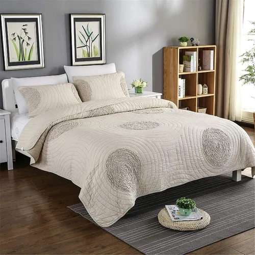 Miniatura 2 de ABREEZE Juego de edredón tamaño Queen, 100% algodón, color beige, con patrón floral 3D, edredones y colchas de estilo moderno con 2 fundas