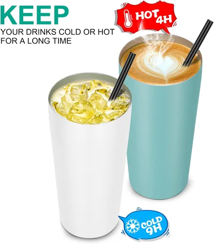 Miniatura 4 de VEGOND Vaso de 20oz a granel con tapa y pajita, vaso aislado al vacío de acero inoxidable de doble pared para café, viaje, paquete de 1 unidad