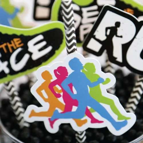 Miniatura 6 de Big Dot of Happiness Set The Pace - Pajitas decorativas a rayas para correr o fiestas de maratón - Juego de 24 pajitas decorativas de papel