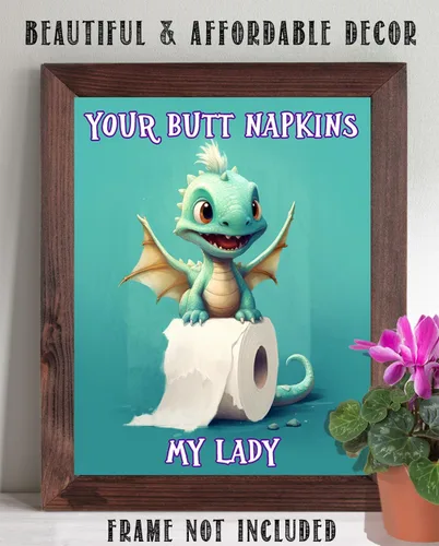 Miniatura 5 de Your Butt Napkins My Lady Adorable Baby Dragon Cartoon Holding a Roll of Toilet Paper - 11x14 Unframed Wall Art Print - Funny and Cute Bathroom