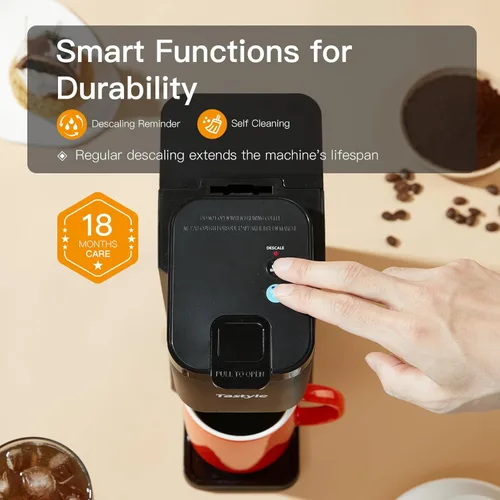 Miniatura 7 de Tastyle Mini Cafetera de Café Caliente y Helado de Una Sola Porción, para Cápsulas K y Molido, Tamaños de Preparación de 6 a 14 Oz, con Libro
