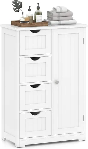 Miniatura 13 de Giantex Gabinete de Almacenamiento de Baño con Cajones - Organizador de Almacenamiento de 4 Cajones con Armario, Estante Ajustable, Dispositivo