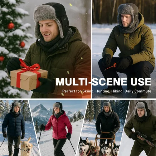Miniatura 13 de Comhats Gran XL Trapper Trooper Caza Cálido Oído Solapa Rusia Ushanka Invierno Esquí Clima Frío Bombardero Sombreros para Hombres
