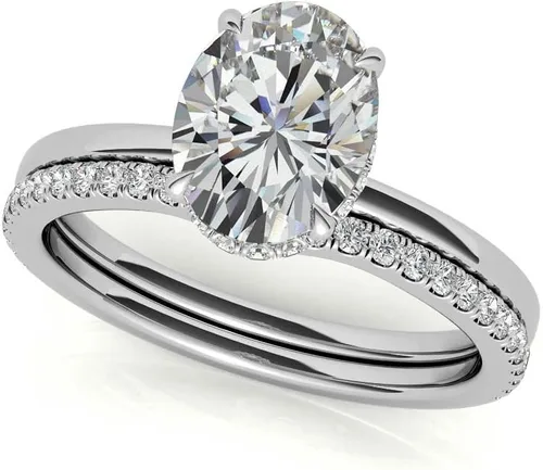 Miniatura 6 de Anillo de compromiso de 4 puntas de diamante de talla excelente ovalada con certificación IGI de 1, 2, 3 quilates, con cuello de diamante natural