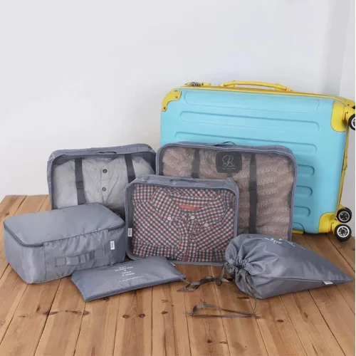 Miniatura 6 de Fxkoolr Juego de 6 cubos de embalaje, organizadores de equipaje para viajes (gris)
