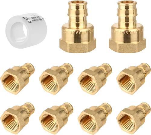 Miniatura 7 de Paquete de 5 YVSKM) 1/2" PEX-A Expansión × 1/2" Hembra NPT codo NPT, conexión roscada de flujo completo de latón sin plomo, certificado ASTM F1960