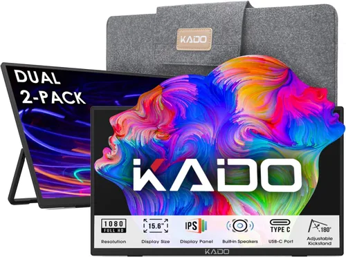 Miniatura 12 de Monitor portátil Kado de 15.6 pulgadas FHD, 100% sRGB, ultradelgado, monitor para laptop 1920x1080, 1080p IPS, segunda pantalla, soporte de 180°