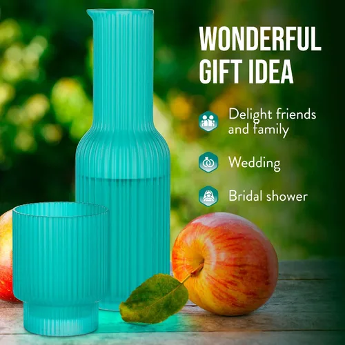 Miniatura 9 de American Atelier Juego de 2 jarras de agua de vidrio acanalado de 30 onzas con vaso, juego de 2 – boquilla fácil de verter de 10 pulgadas, taza
