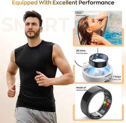 Miniatura 4 de Anillo inteligente con monitoreo del sueño, contador de pasos, frecuencia cardíaca, oxígeno en sangre para iOS y Android, sin cuota de suscripción