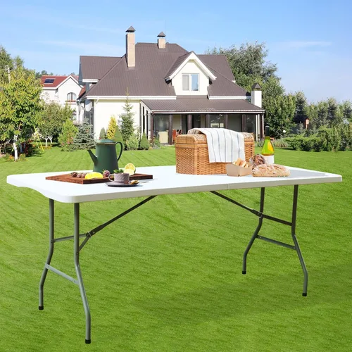 Miniatura 7 de Mesa plegable, mesa plegable de plástico de 6 pies, mesa de utilidad portátil para interiores y exteriores con asa para fiestas, camping y picnic