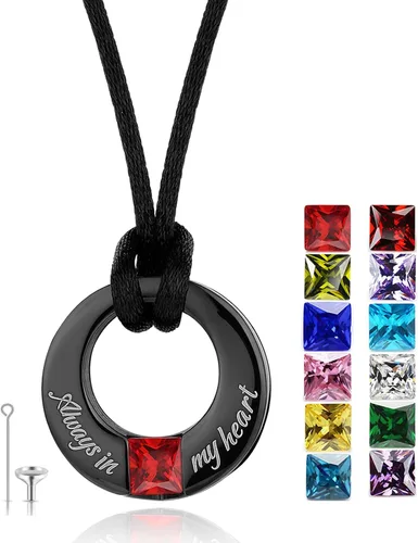 Miniatura 12 de YOUFENG Collares de urna de piedras natales para cenizas, urna redonda de cremación colgante para cenizas humanas, recuerdo conmemorativo, medallón