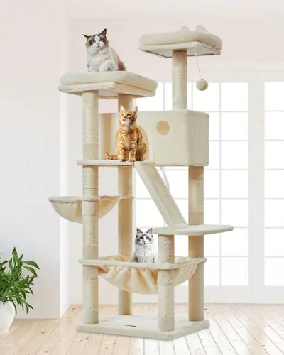 Taoqimiao Árbol para gatos de 57.5 pulgadas, torre para gatos de interior para adultos, condominio extragrande para gatos, 8 postes rascadores de