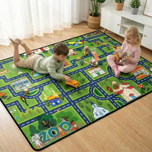 Miniatura 14 de Alfombra de mapa de ruta para niños, alfombras para niños para sala de juegos, alfombras de automóvil para niños, tapetes de juego para piso