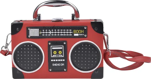 QZUnique Bolso de hombro en forma de cinta con grabador de radio PU Crossbody bolso de noche retro para mujer, bolso de mano