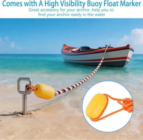 Miniatura 6 de Anclaje de arena para barco, anclajes de arena PWC de acero inoxidable 316 de 17 pulgadas/34 pulgadas/46 pulgadas, ideales para pontón, kayak jet