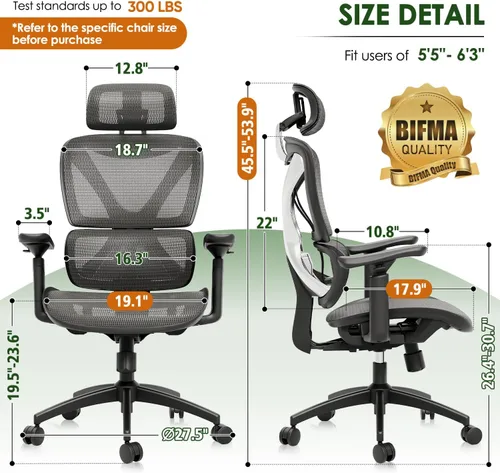 Miniatura 2 de GABRYLLY Silla de oficina ergonómica, silla de malla grande y alta con soporte lumbar, reposabrazos 3D, rotación de 215°, reposacabezas ajustable