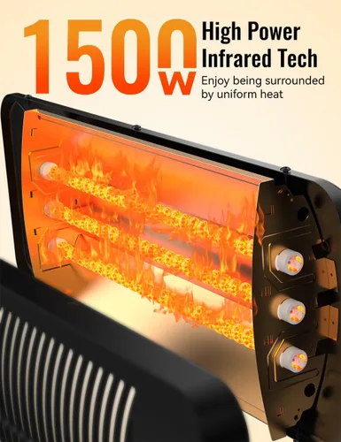 Miniatura 2 de Calentadores de exterior para patio, temporizador de 12 horas y 3 niveles de calor, calentador eléctrico impermeable IP54, infrarrojo de 1500 W